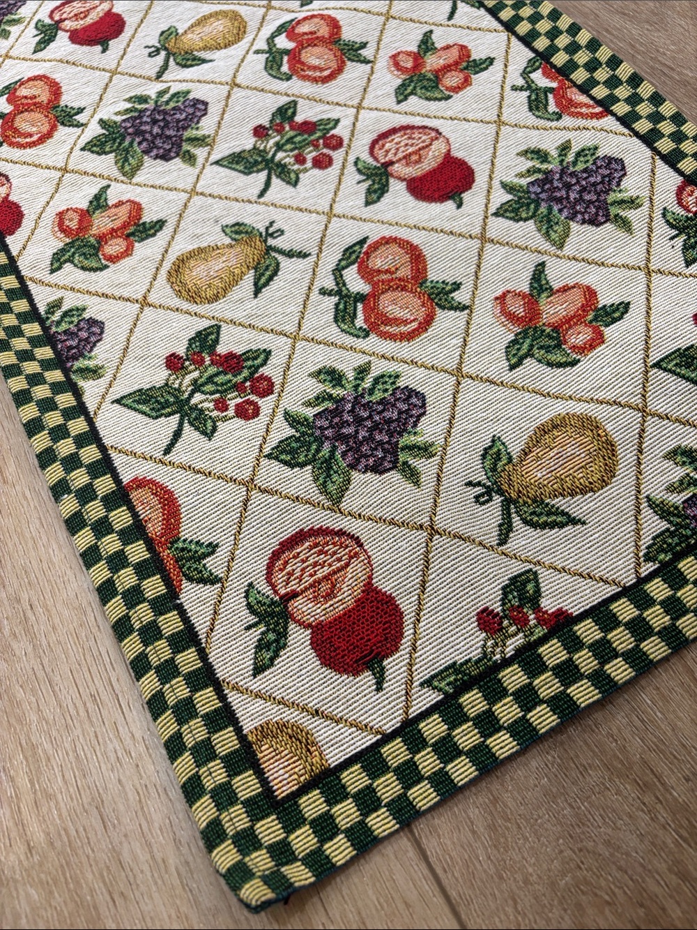 Fruit & Floral Table Runner with Green Check Border
